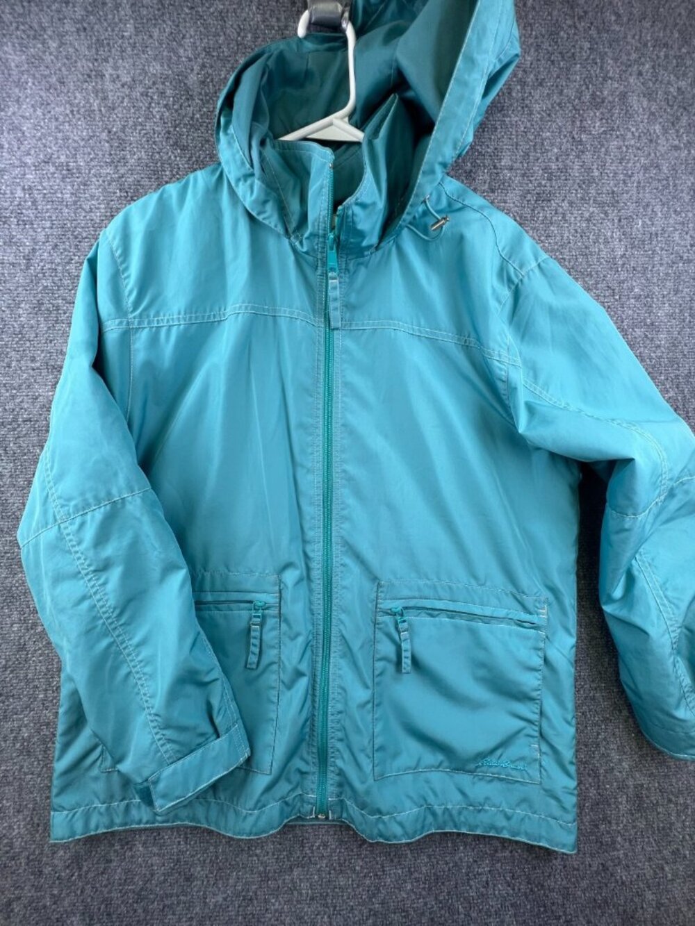 Eddie Bauer Rain Wind Jacket Women's Medium Blue Full Zip Hooded Polyester Nylon